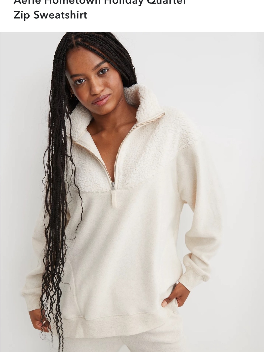 Aerie Hometown Holiday Heather Frost Quarter-Zip Sherpa Pullover